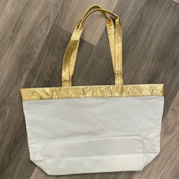 Victoria's Secret White Tote with Gold and Pink Accents - Picture 3 of 5